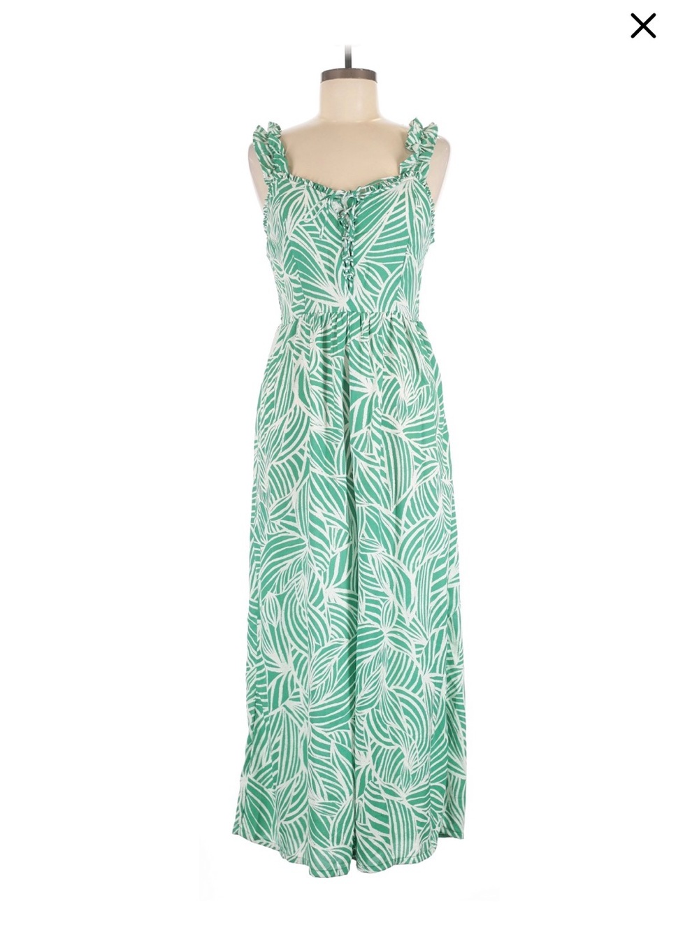 Japna Green and White Leaf-Print Wide-Leg Jumpsuit